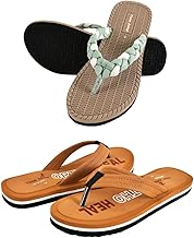 Time Jump Women's Flip Flop Sandals Combo Pack, Orthopedic Sock Proof Multicolor Braided and Casual Beach Slippers, 2 Pairs