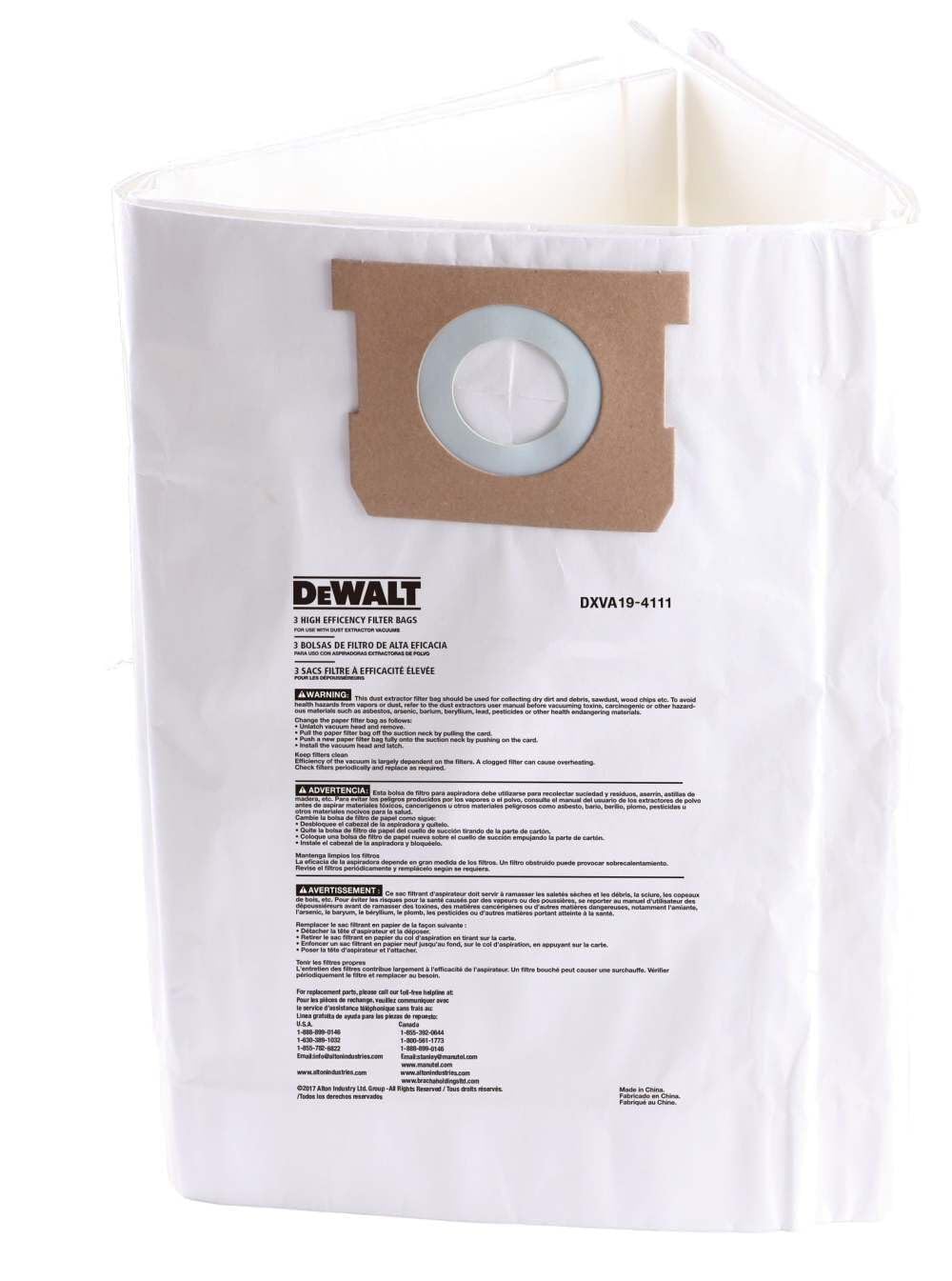 3 Pack DEWALT Fine Dust Bag DXVA19-4111, for 6-10 Gallon Wet/Dry