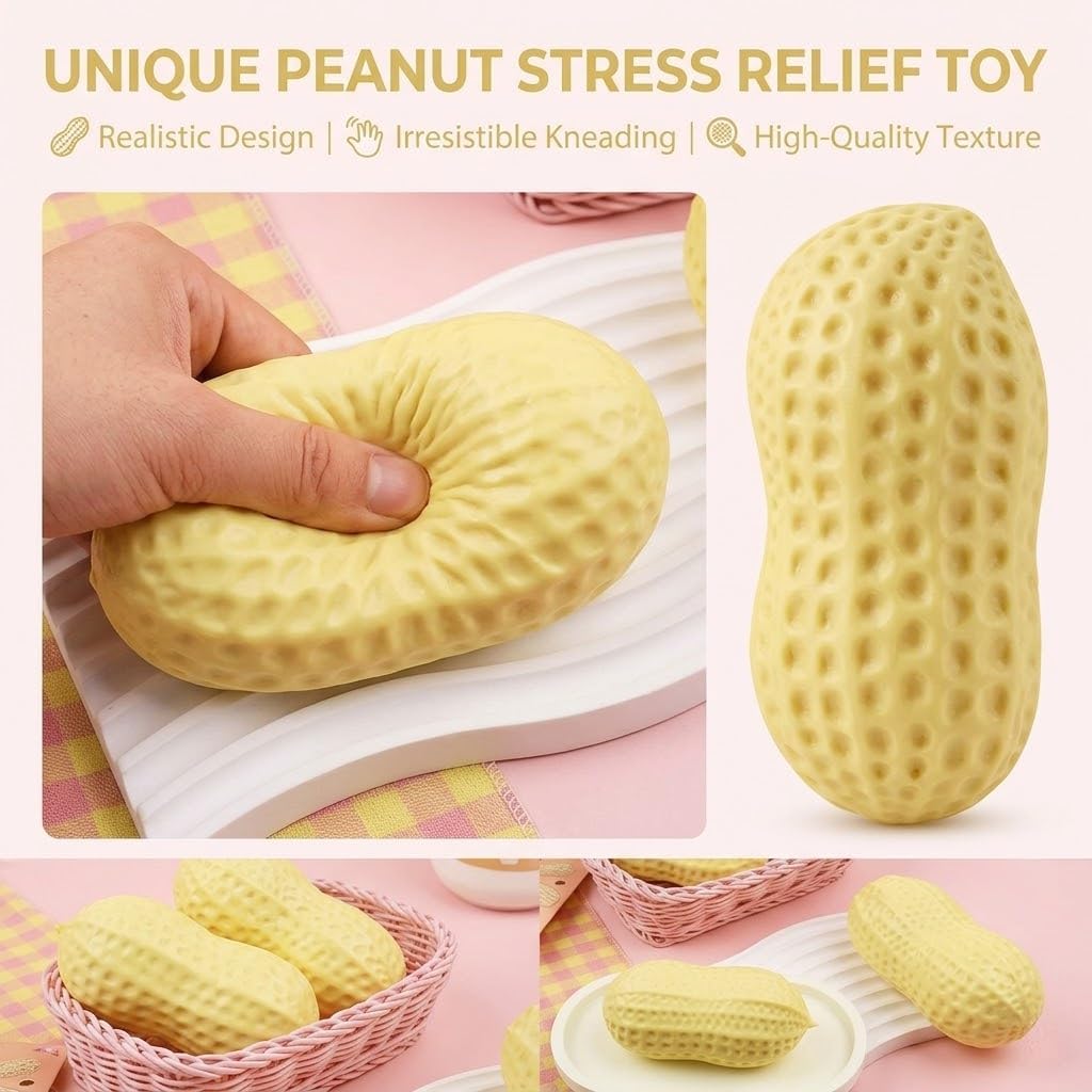 Peanut Squishy Stress Relief Toy, Slow Rising Peanut Stress Ball, Soft Sensory Squeeze Fidget for Anxiety Relief, Cute Peanut Shaped Desk Toy Party Favor Gift (6pc)