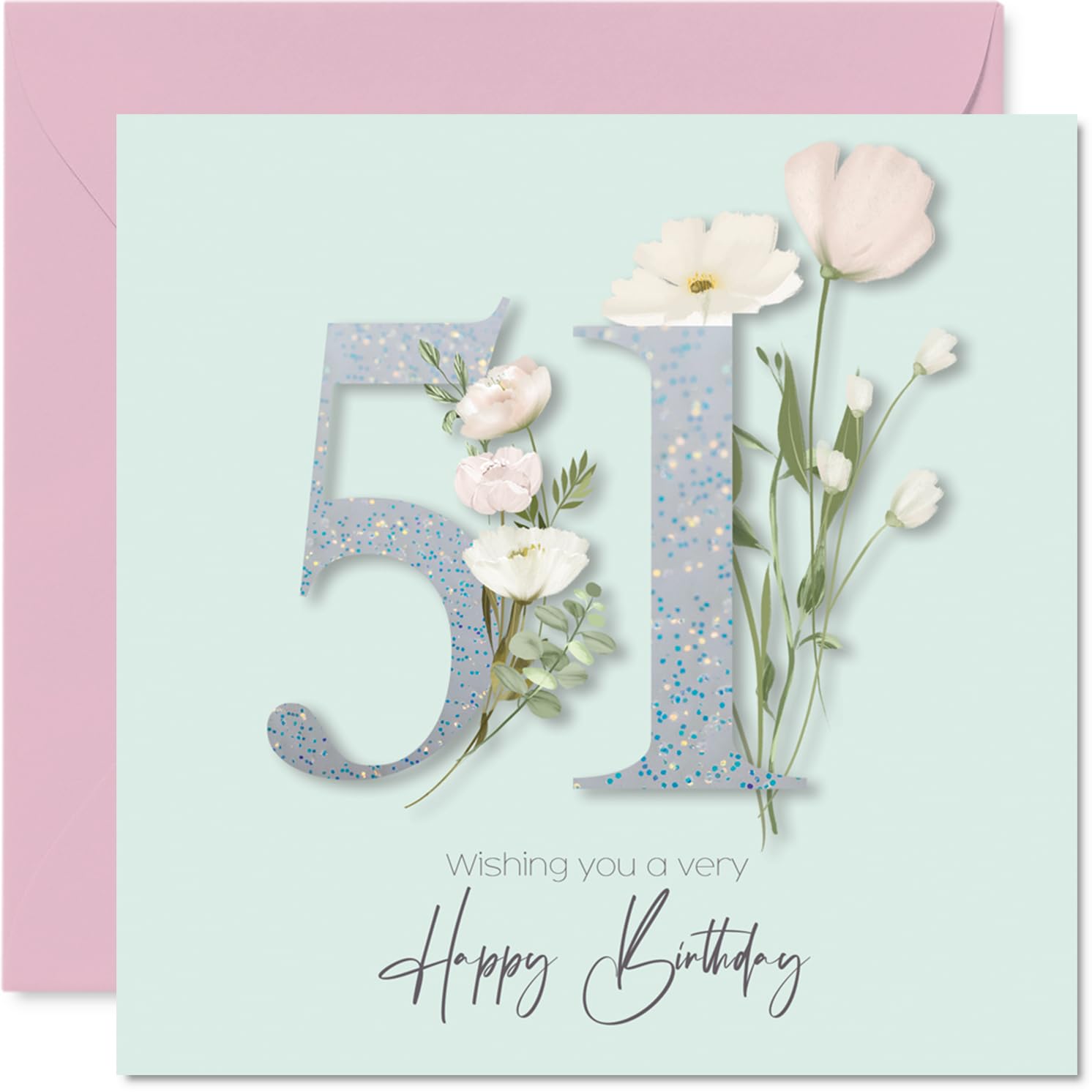 51st Birthday Cards for Women - Fancy Floral Flowers - Happy Birthday Card for 51 Year Old Woman Colleague Neighbour Sister Daughter, 145mm Bday Greeting Cards