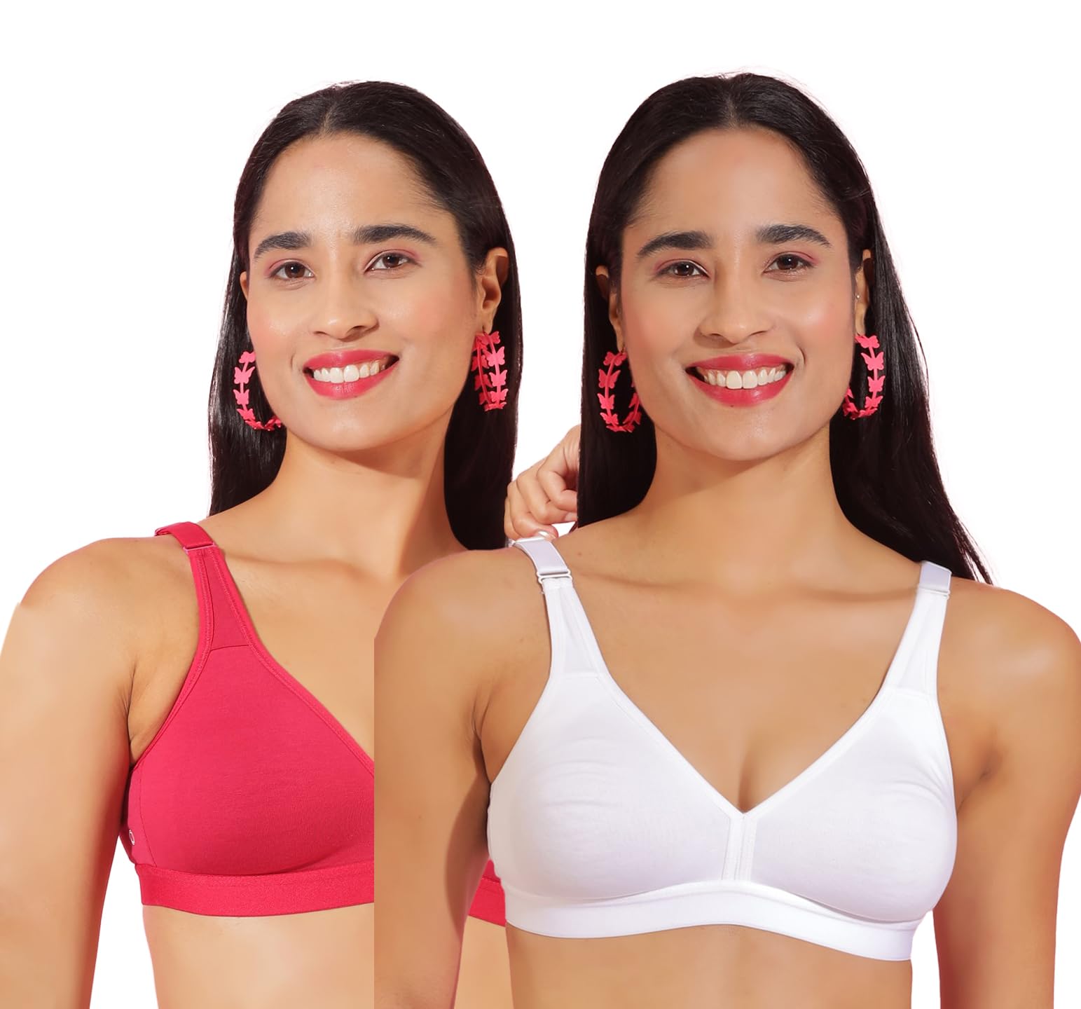 missy pack of 2 women's combed cotton elastane wire-free basic support bra