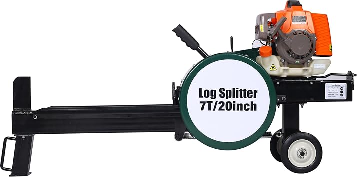 ZeHuoGe 7 Ton Gas Log Splitter, Double Flywheel Horizontal Wood Splitter with Auto Return, 63cc 2-Stroke Portable Firewood Splitter with Wheels & Handle for Forestry Firewood Cutting Green-7 Ton