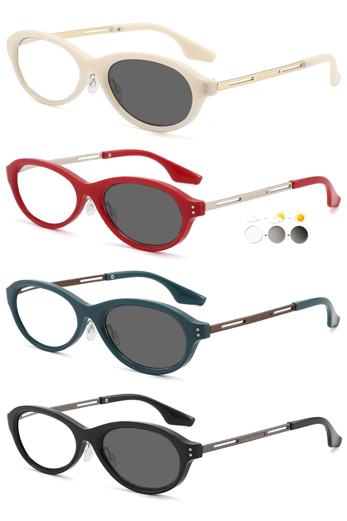 KOOSUFA Ovale Selbsttönende Lesebrille Damen Herren Photochrome Anti-Blaulicht Lesebrillen Metallbügel mit UV-Schutz Sonnenlesebrille Lesehilfe 1.0 1.5 2.0 2.5 3.0 3.5 4.0