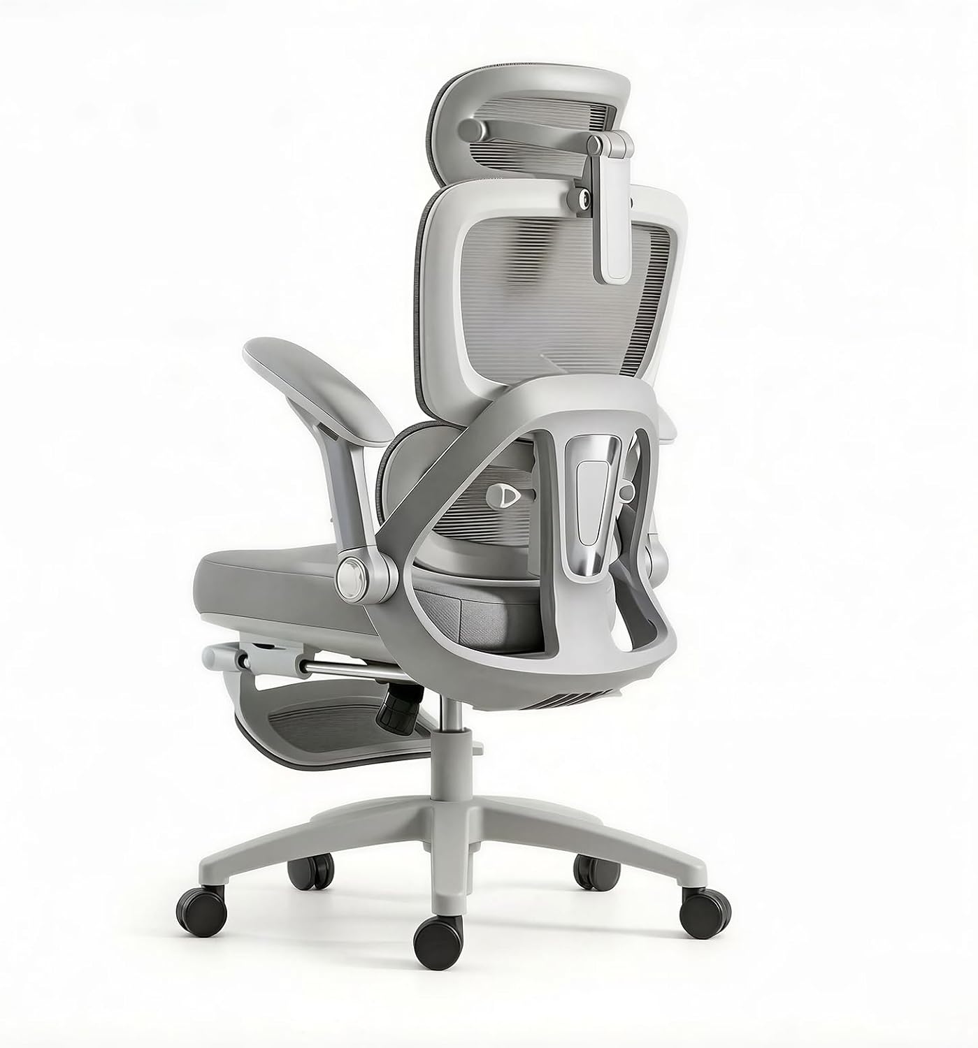 USOR Ergonomic Office Chair with 4D Adjustable Armrests & Dynamic Lumbar Support High Back Mesh Computer Desk Chair for Gaming and Work Adjustable Headrest Tilt Function and Retractable Footrest Grey