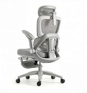 USOR Ergonomic Office Chair with 4D Adjustable Armrests & Dynamic Lumbar Support High Back Mesh Computer Desk Chair for Gaming and Work Adjustable Headrest Tilt Function and Retractable Footrest Grey