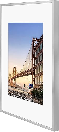 Vista 77 de Frametory - Marco de aluminio de 11 x 14 para fotos de 8 x 10 (en pulgadas), con paspartú marfil, de pared, con gancho de sierra, pestañas Bronce