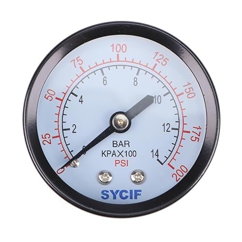 FridayParts Compresor de aire 0-200 PSI Medidor hidráulico de presión de 2 pulgadas Montaje trasero frontal 14 pulgadas NPT