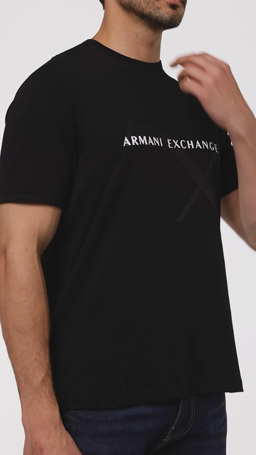 Armani Exchange Men's Crew Neck Logo Tee T Shirt, Black, Medium