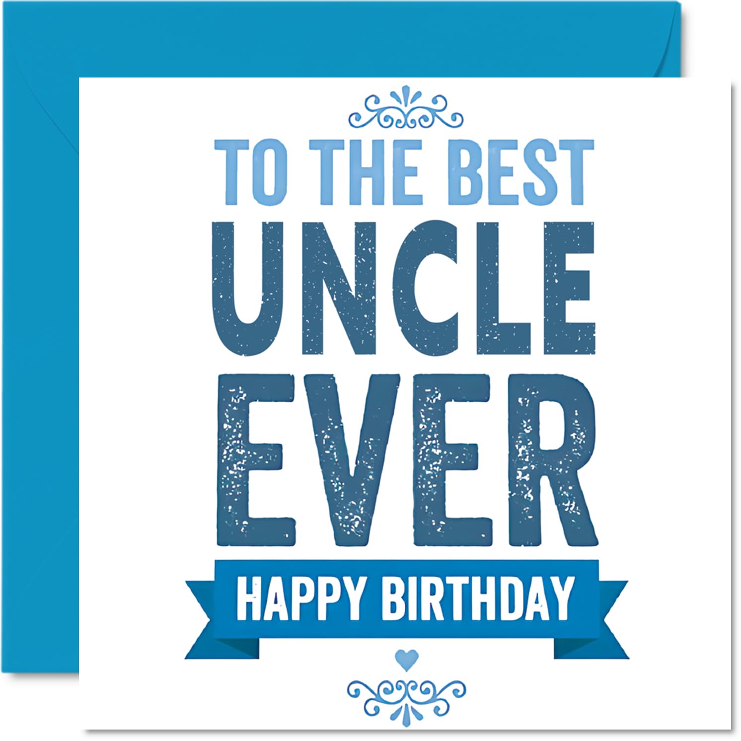 Heartfelt Birthday Card for Uncle - Top Uncle Vibes - Bold Blue and White Design with Cheerful Message - Sure to Brighten His Birthday - 145mm Square, Envelope Included