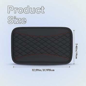 Universal Car Center Console Cushion Pad 19x31cm, Waterproof PU Leather Armrest Cover Protector, Comfortable Non-Slip Armrest Pad for Most Cars, Vehicles,Easy Install Black Interior Accessory