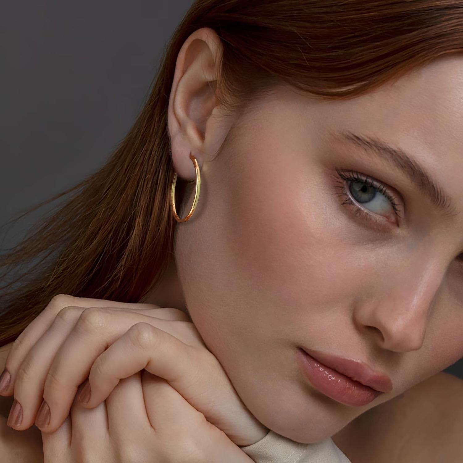 14K Gold Hoop Earrings for Women Gold Hoop Womens Earrings Round-edge Design Minimalist Hoops Earring for Women Hypoallergenic 35mm 45mm