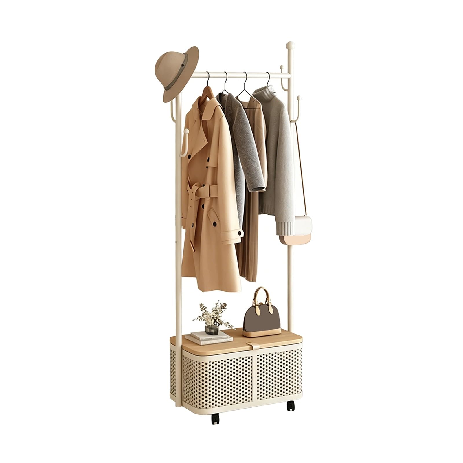 lyxamjrzyp Metal Clothes Rack Rolling, Portable Clothes Rack for Hanging Clothes, Garment Rack for Bedroom Home Laundry Room Wardrobe Organizer(White,31.4in/80cm)
