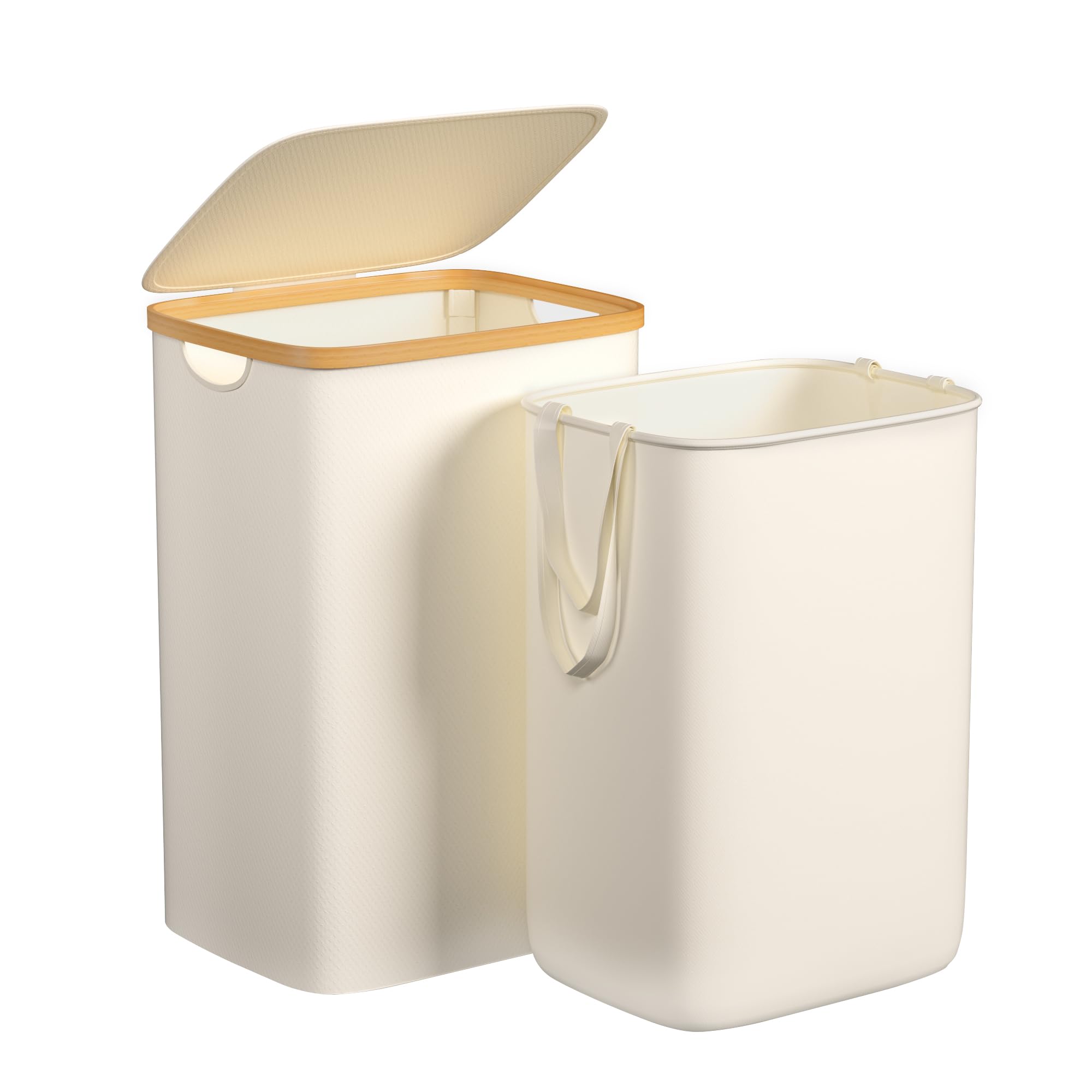 Foluck Large Laundry Hamper, 75L Waterproof Laundry Basket with Lid and Removable Bag, Collapsible Tall Clothes Hamper with Bamboo Handles for Clothes