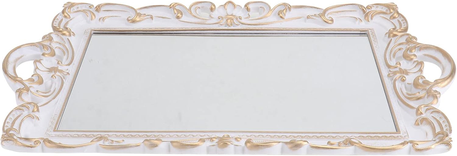 Retro Storage Plate Vintage Mirror Tray for Perfume Cosmetics Mirror Trim