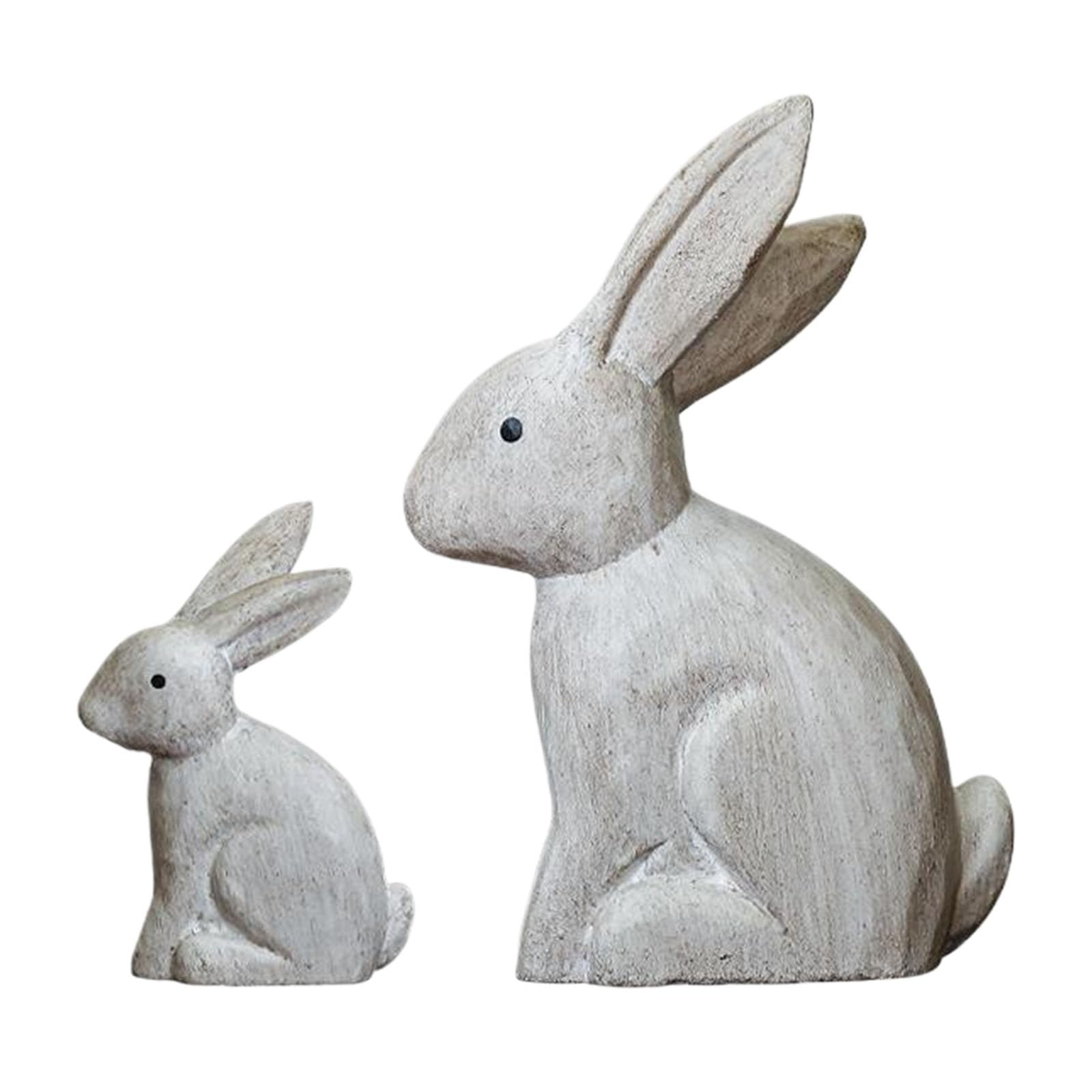 Figurines de lapins de Pâques en bois statuettes déco salon et chambre