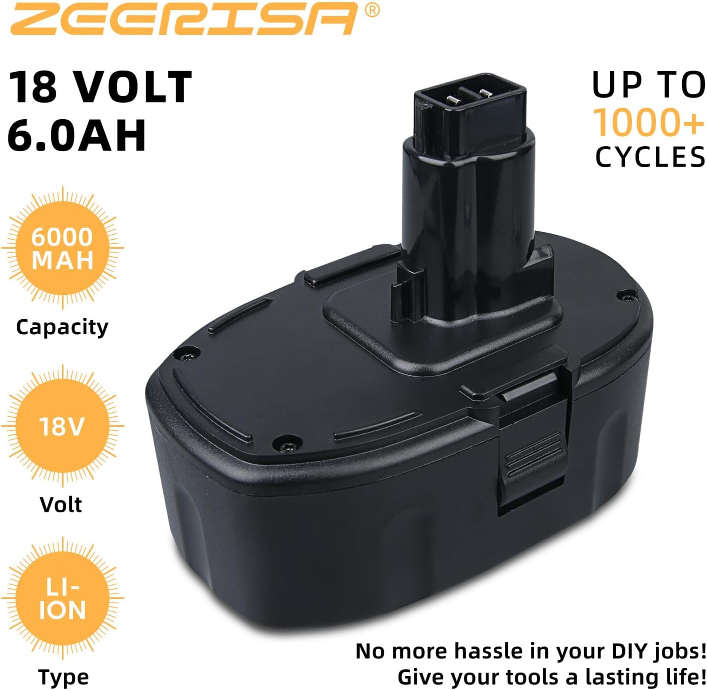 6.0Ah 18V DC9096 Li-ion Battery Replacement Compatible with DEWALT 18Volt DC9098 DC9096 DC9099 DC970 DW9095 DW9096 DE9039 DE9095 DE9096 DE9098 DW9098 DW9099 Cordless Power Tools