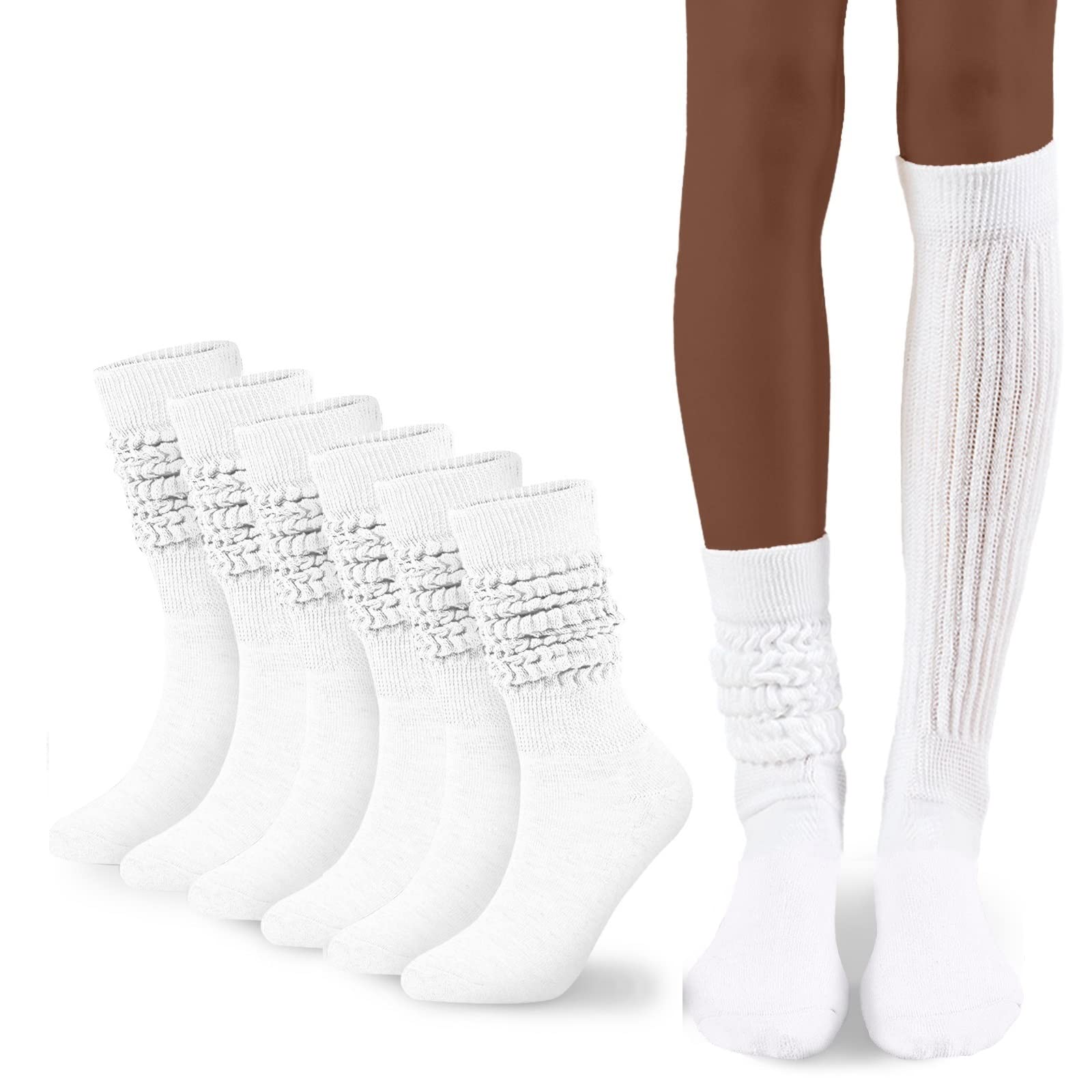 Flydo Slouch Sock Scrunch for Women Tall White Knee High Boot Slouchy Socks