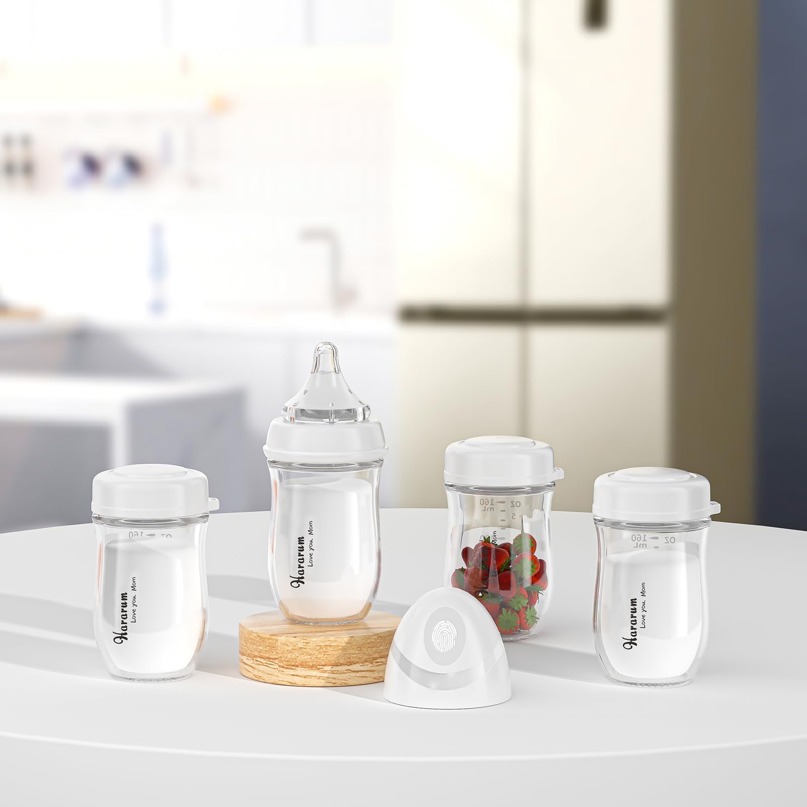 Bottiglie in Vetro per Latte Materno 4x 160ml | Senza BPA | a prova di perdite | lavabili in lavastoviglie, adatte al congelatore e al microonde | Bianco