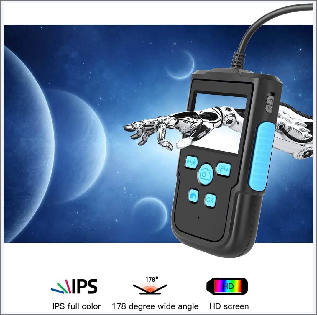 Ispezione dell'endoscopio, Scheda TF 32G, Fotocamera endoscopio a Doppia Lente Schermo da 2,4 Pollici periscopio 1080P HD Snake Camera con 8 luci a LED, Cavo semirigido, 5,5 mm * 10 m