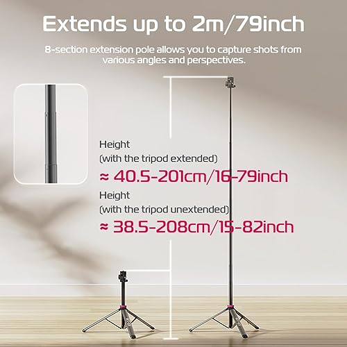 Miniatura 4 de ULANZI MT-89 Trípode extensible de aluminio, soporte de luz ajustable portátil de 82", con tornillo de 1/4" de liberación rápida, trípode