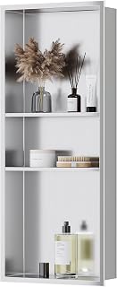 Stainless Steel Shower Niche 12" X 30", No Tile Needed Wall Niche Three-Tier Shower Niche, Recessed Shower Shelf for Bathroom Storage, Brushed Nickel