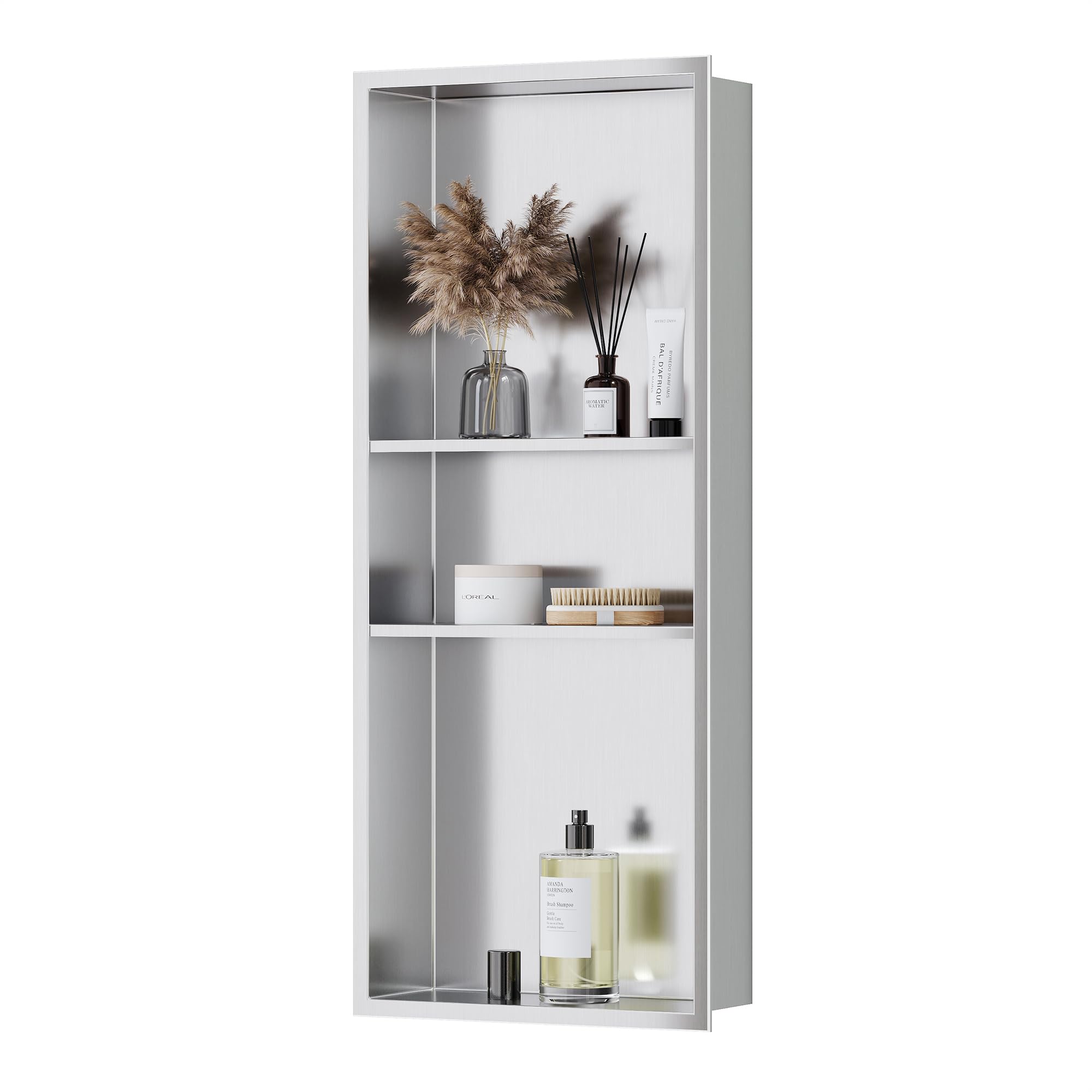 Qeke Shower Niche, Rust Resistant Recessed Shelf, 3 Tiers, 75 cm, Nickel