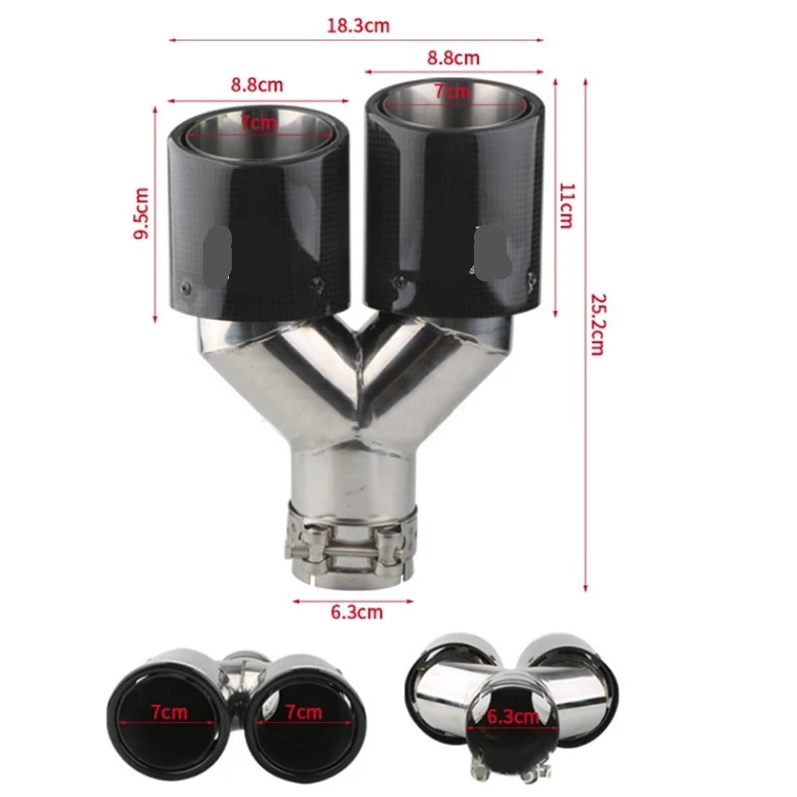 Car Silencer Uniwersalna końcówka rury wydechowej ze stali nierdzewnej importowana z podwójnego tylnego tłumika, włókna węglowego, wydechu samochodu(1pc right)