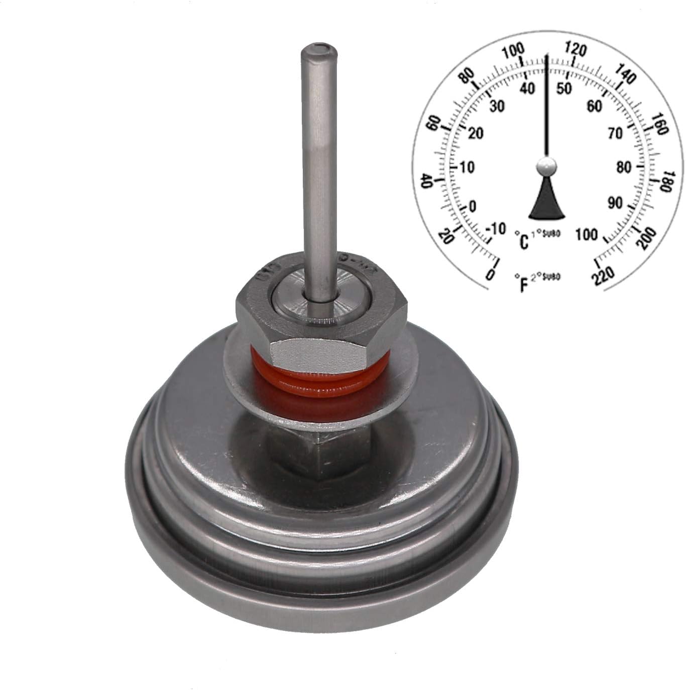 Homebew Weldless Bi-Metal Thermometer Kit, 3" Face & 2" Probe, 1/2" MNPT, 0~220F Degree, Beer Brewing Thermometer, Homebrew Kettle