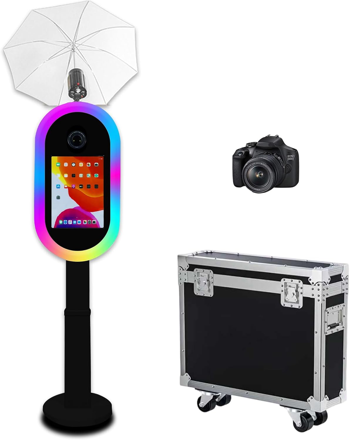 Photo Booth Compatible with iPad 10.2"-13" and Camera, with Flashlight & Height Adjustable, Selfie DSLR Photo Booth Machine for Rental Wedding Parties Events (Black, Photo Booth + Camera)