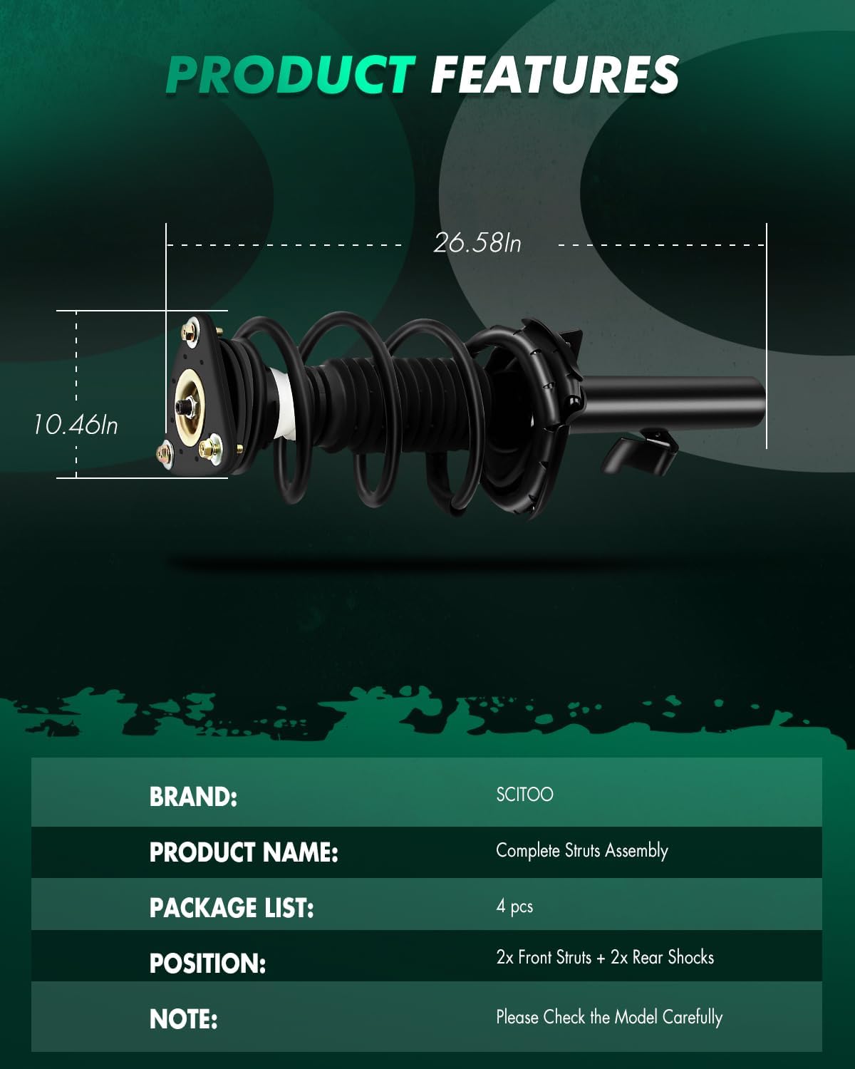 SCITOO Shock Struts Replacement Complete Assembly Front and Rear Pair Fit for 2004-2009 for Mazda 3,2006-2010 for Mazda 5 Quick-Strut Complete Strut Assembly
