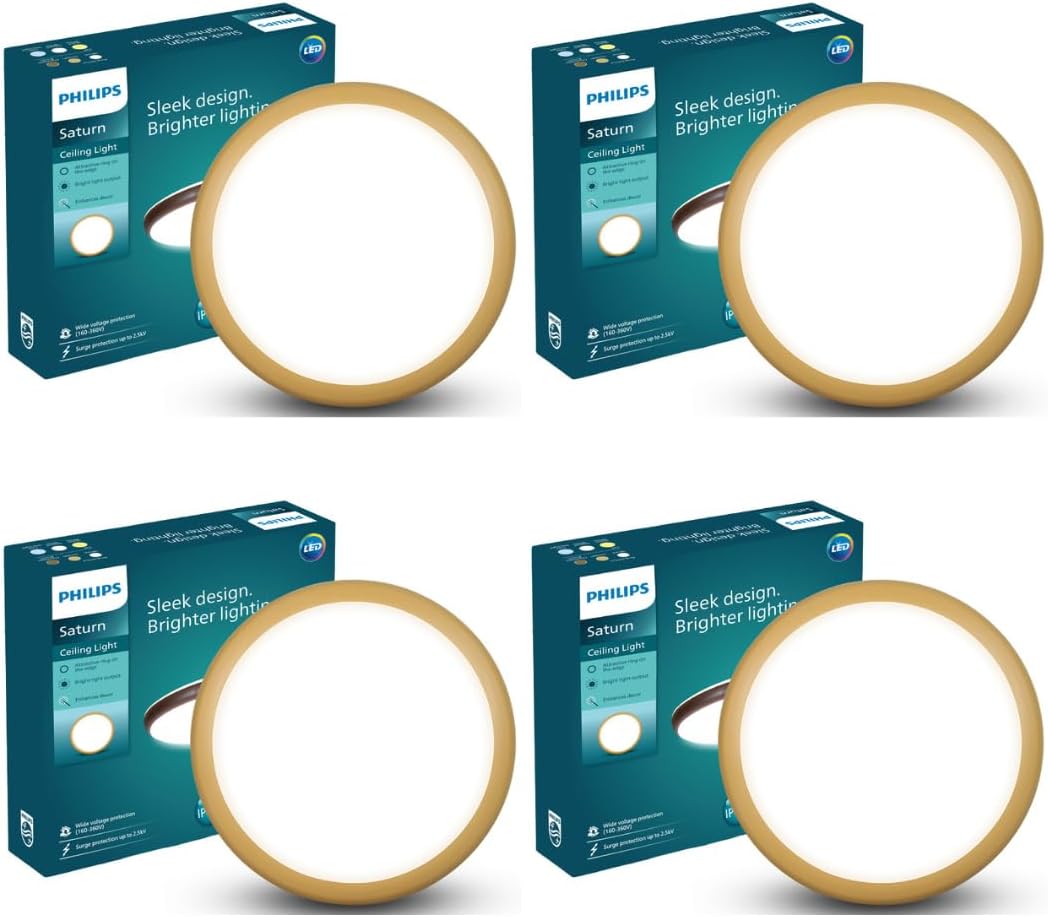 PHILIPS 24W LED Surface Ceiling Light | Decorative IP44 WaterProof Saturn Gold Ceiling Light for Home| Crystal White, Pack of 4