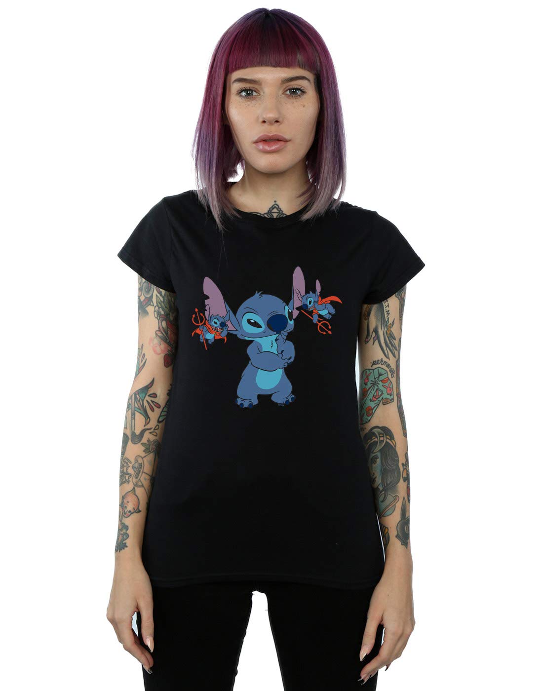 Absolute Cult Women's Black Disney Lilo And Stitch Little Devils T-Shirt Large
