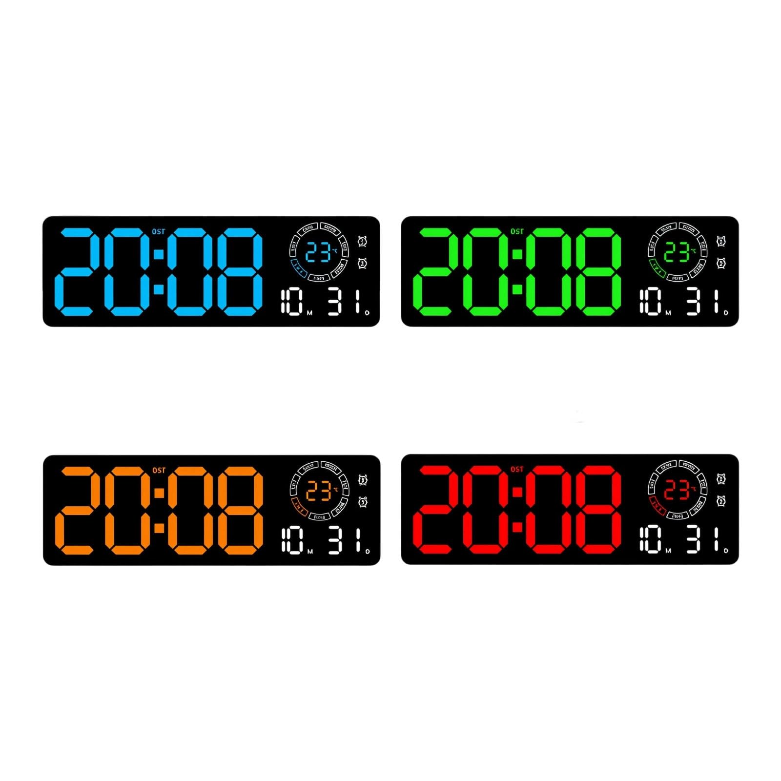 Mehrfarbige LED Digital Wanduhr mit Helligkeitseinstellung, Uhrzeit, Datum, Temperaturanzeige, Nachtlicht für Zuhause, Büro, Moderne LED Digitaluhr, mehrfarbige Beleuchtung, Temperaturanzeige,