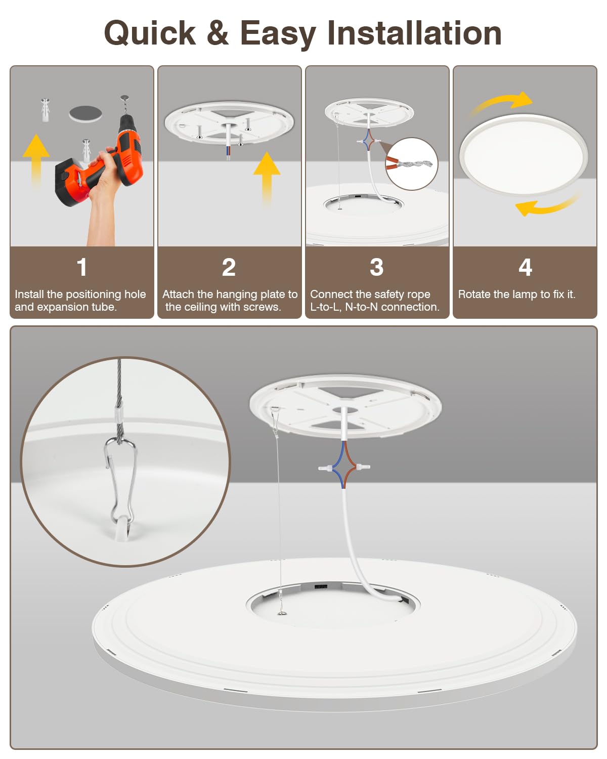 49CM Deckenlampe 46W LED Deckenleuchte Dimmbar 3000-6500K mit Fernbedienung | Rund Led Deckenleuchte Flach, Ultra Dünn Deckenlampe Wohnzimmer Wasserfest Badlampe für Schlafzimmer Badezimmer Küche, Weiß