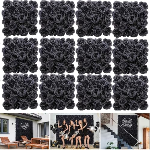 XCRFKGW Black Flowers Wall 12 Pcs