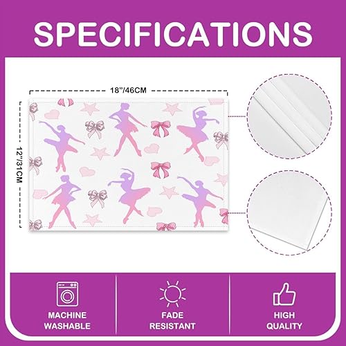 Miniatura 4 de Juego de 4 manteles individuales de ballet para niñas, de 12 x 18 pulgadas, manteles individuales de bailarina femenina para mesa de comedor,