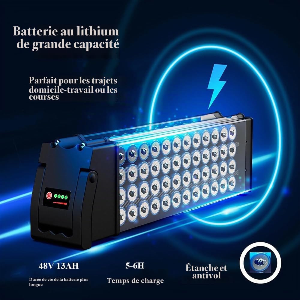 Vélo Pliant À Trois Roues pour Adultes,Batterie 48V 13Ah,Pneus Larges 20X4,7 Vitesses,Phare LED,Tableau De Bord,Grand Panier,Freins À Disque Doubles,Vélo Tout-Terrain pour Seniors