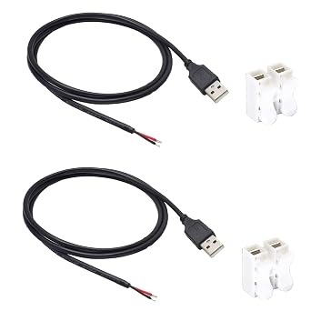 2PCS 20AWG USB Pigtail 2 Wire,1M/3.3FT USB 2.0 Male Plug 2pin Wire DIY Pigtail Cable 5V Bare Wire Cable 5V 5A Black USB Plug Power Cable with 2-Position Spring Wire Connector