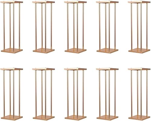 10 piezas de soporte de flores de boda soporte de metal para jarrón con platos, columna de metal dorado rectangular de 7.87 x 7.8 pulgadas, 7 x 23.6