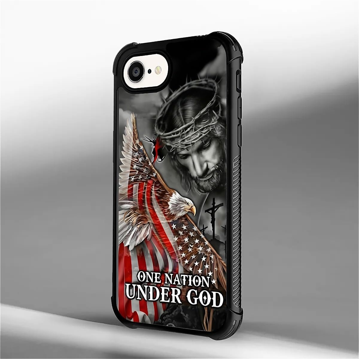 Case for iPhone 16e 6.1 inch,Four Corner Airbag Protection Design Soft Silicone Frame Personalized Pattern Case Compatible with iPhone 16e for Men-Jesus Eagle Flag - Image 3