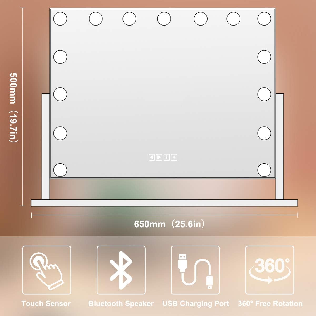 Black Friday - 50% OFF MISAVANITY Bluetooth Makeup Vanity Mirror with Lights, Large Hollywood Lighted Makeup Mirror with Bluetooth and 10X Magnification for Bedroom, USB Charging Dimmable LED Lighting 360 Degree Rotating