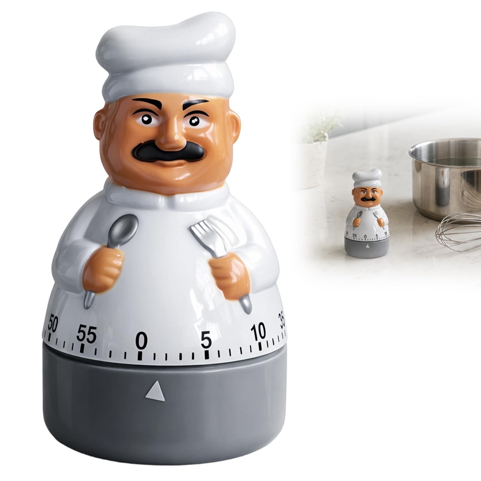 Egg Timers for Boiling Eggs, 60 Minute Mechanical Kitchen Professional Manual Timer, Funny Chef Shaped Alarm Clock, Food Timers for Kitchen Use, Used for Baking and Cooking