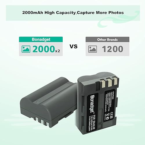Miniatura 2 de Bonadget Paquete de 2 baterías de repuesto EN-EL3 EN-EL3A de 2000 mAh y cargador dual LCD compatible con cámaras digitales Nikon D700 D90 D300S D300