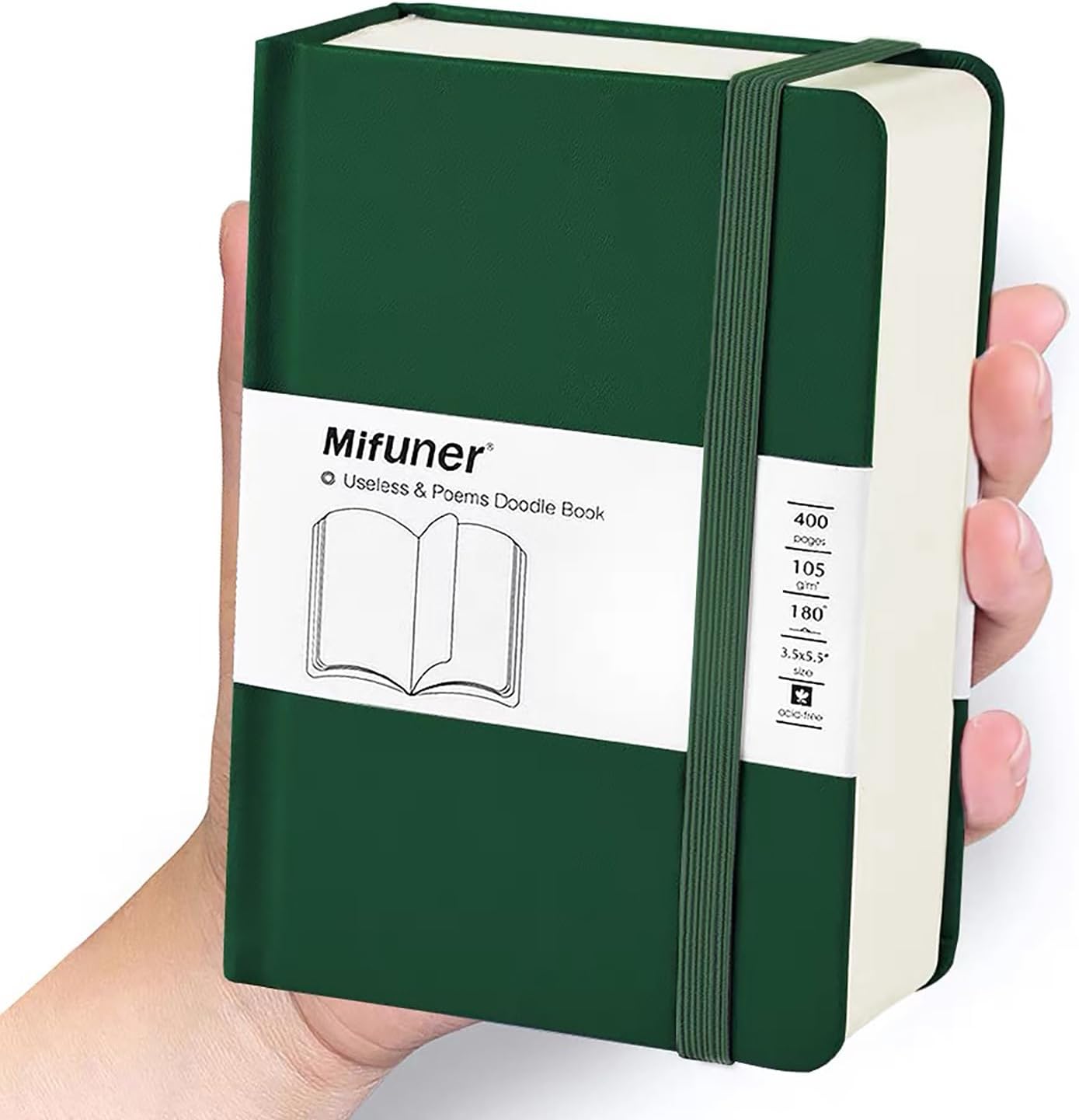 Mix Media Pad,3.5"x5.5" Small Hardcover Leather Art Sketchbook,105 GSM 200 Sheets/400 Pages Acid Free Artistic Painting Drawing Sketching Writing Paper, Handy Pocket Journal Notebook.Blackish Green