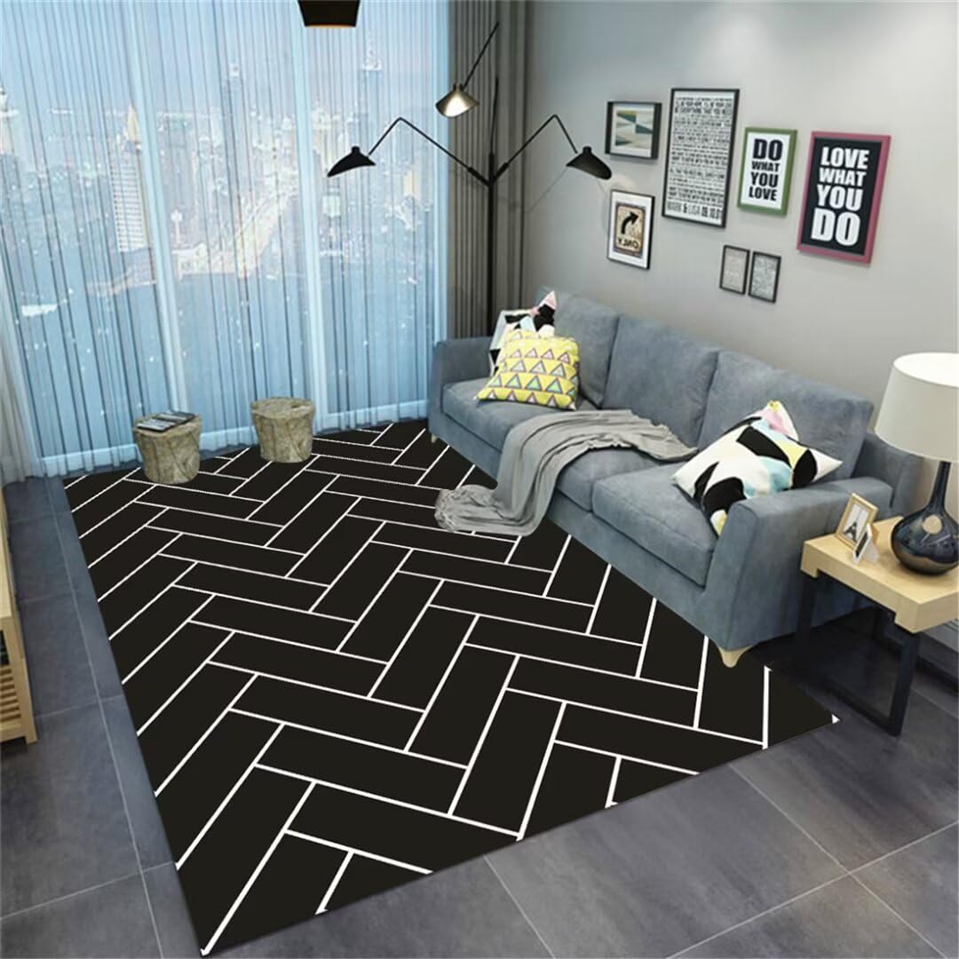 Alfombra de cuadros 200x250cm Nero de pelo bajo lavable para salon y dormitorio infantil