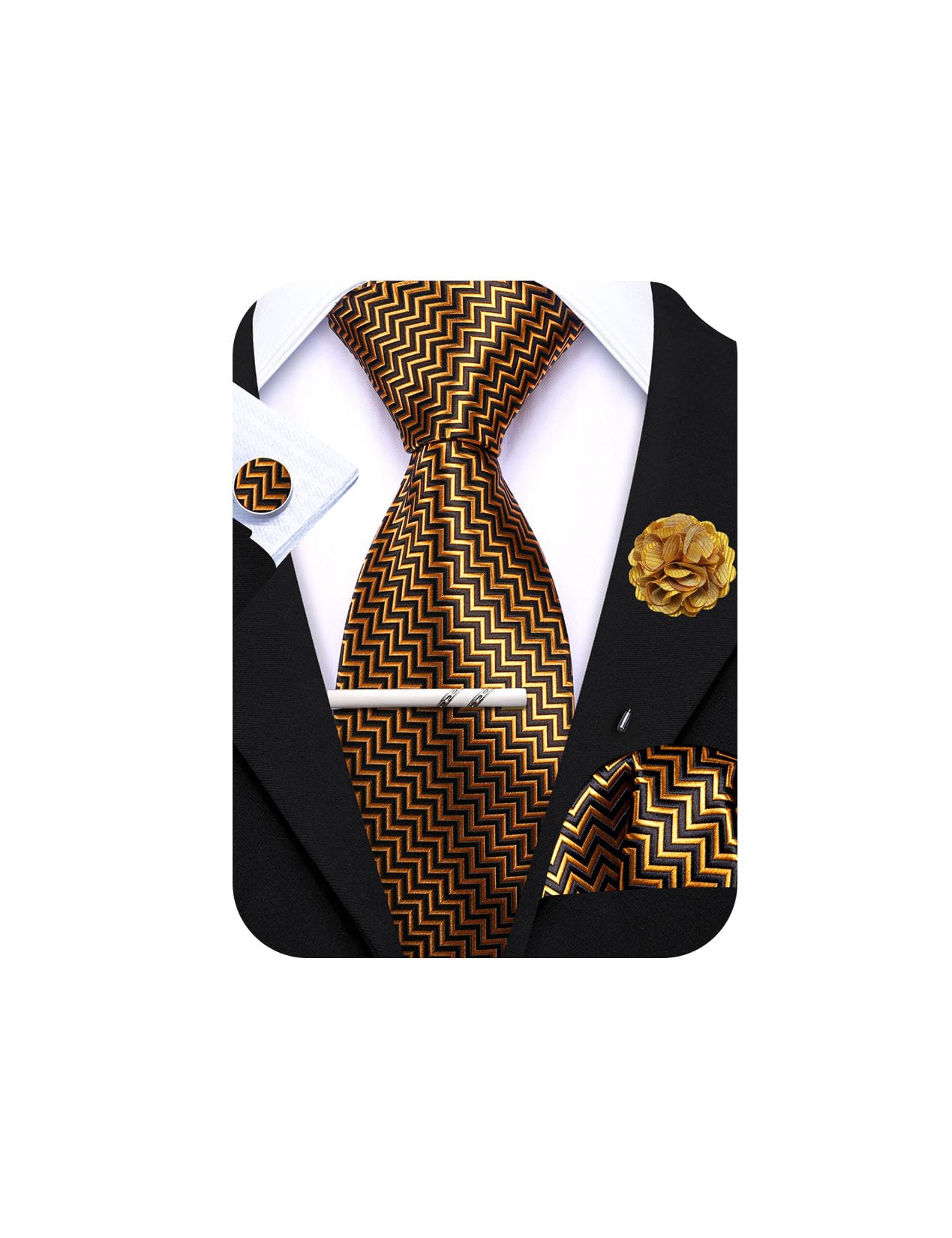 Ailisus Juego de corbatas para hombre, diseño de cuadros sólidos, pañuelo, gemelos y clip de corbata, pin de solapa formal para boda