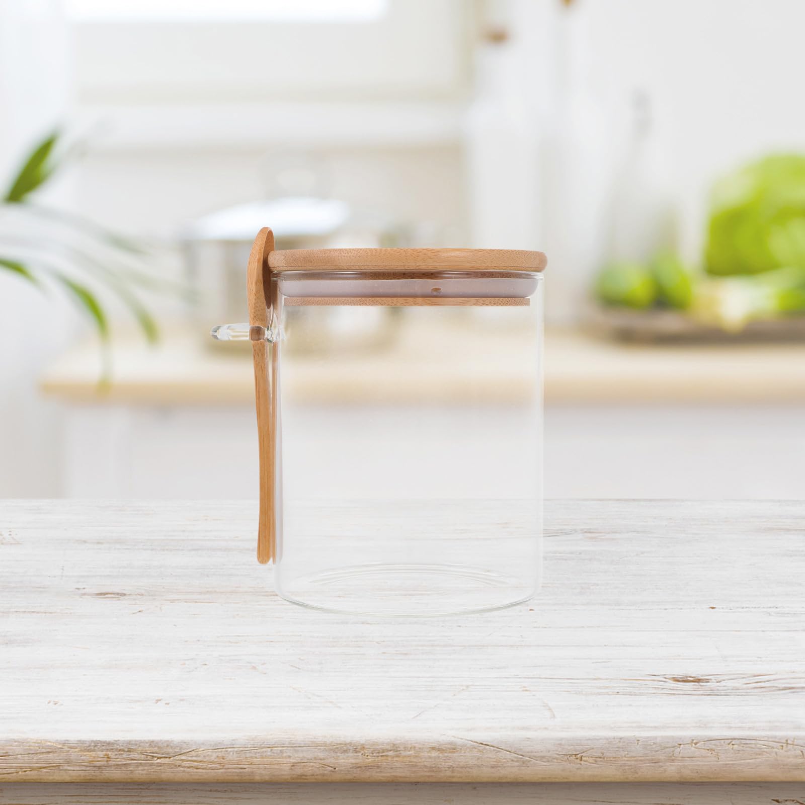 GALPADA Barattolo Ermetico in Vetro con Coperchio in Legno 800 Ml | Set da 2 Pezzi con Cucchiaio in Legno, per Ingredienti Secchi e Organizzazione Cucina