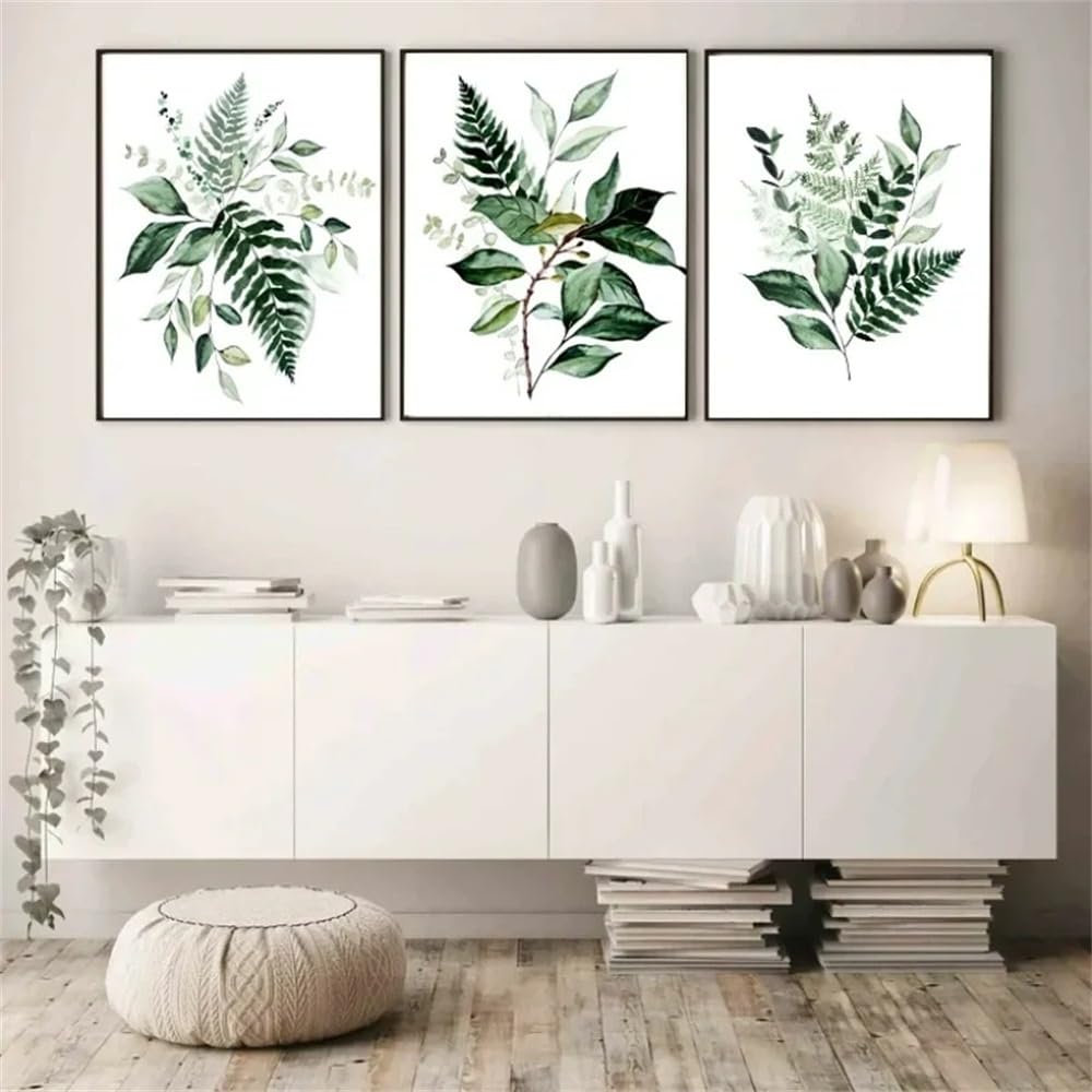 WUHBCZ Wall Posters-Green Plants Leaves Abstract Wall Art Canvas Painting Modern Style Plant Leaf Posters Nordic Living Room Interior Picture Office Home Decoration-40 * 50cm/3PCS (No Frame)