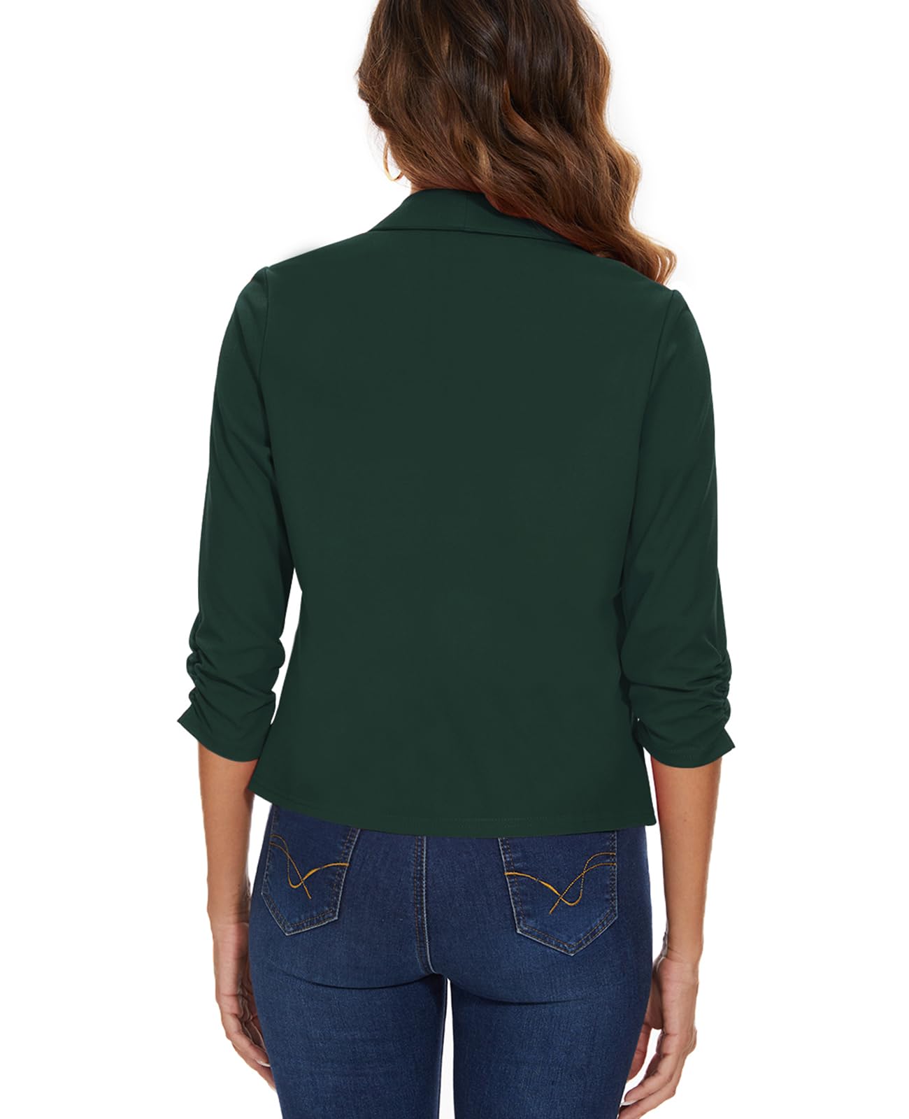 Blazer ouvert sur le devant pour femme - Veste de costume à manches 3/4 froncées - Cardigan décontracté avec poches plaquées