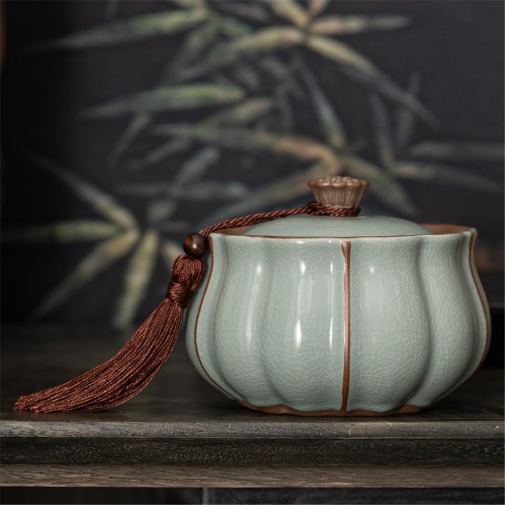 Ceramiczny pojemnik na herbatę z zamkniętą pokrywką i frędzlami do przechowywania w gospodarstwie domowym, kawy, orzechów, ziół, przypraw, cukru